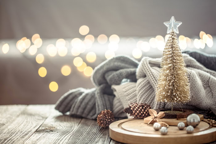 Décoration de Noël festive avec sapin miniature et lumières