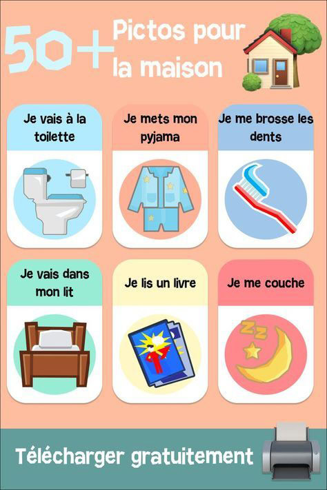 Affiche avec pictogrammes représentant les étapes des routines quotidiennes pour les jeunes enfants.